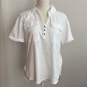 NWOT Lucky Brand White Hi-Low Short Sleeve Collared Top